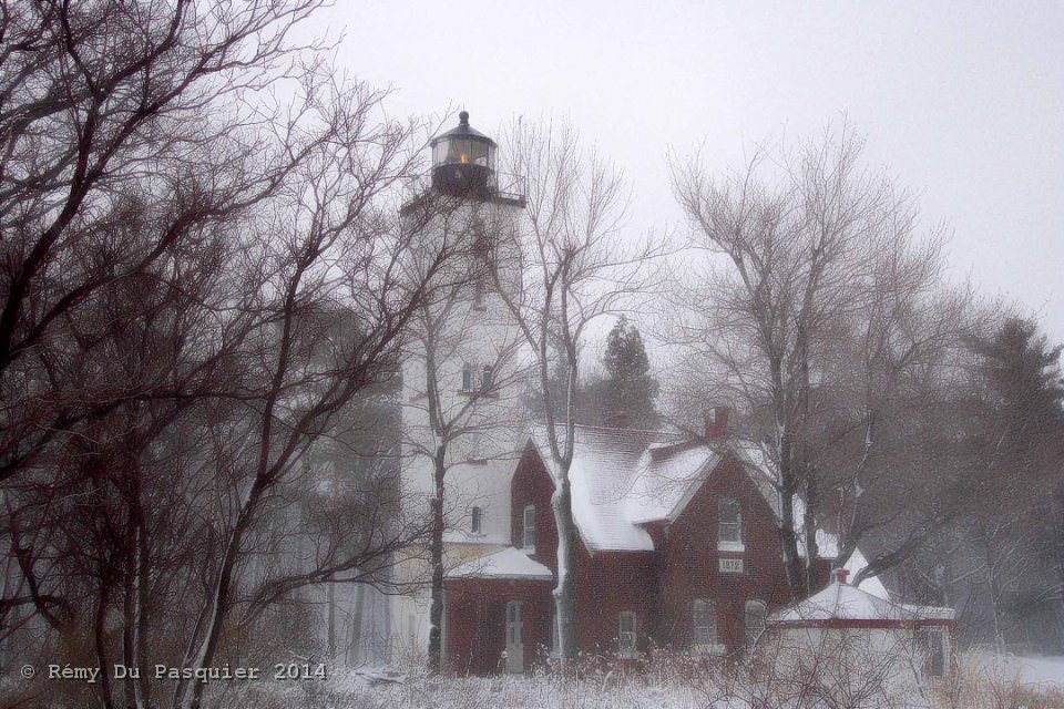 Erie lighthouse in a blizard